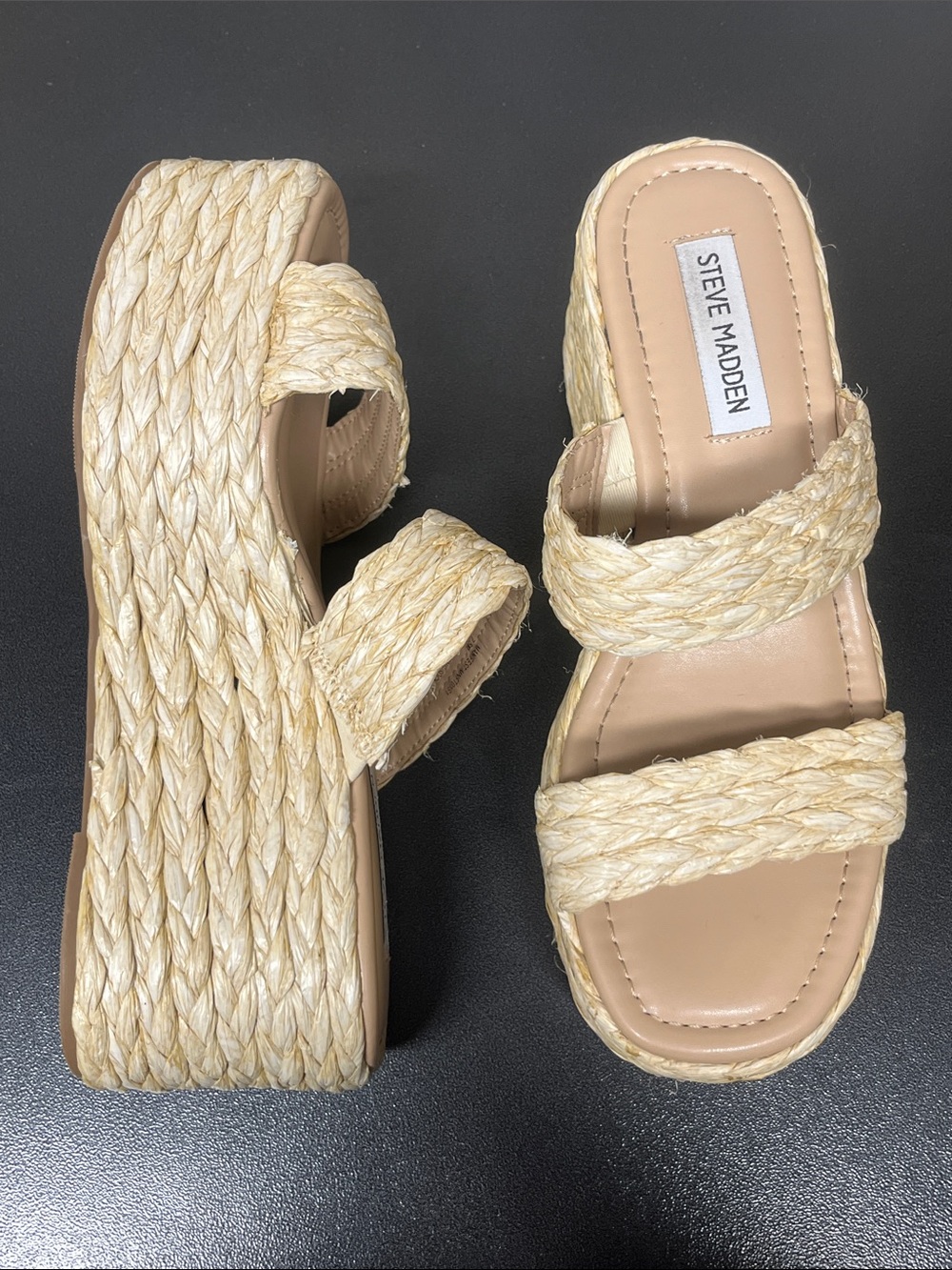 Steve Madden Manifest Natural Braided Platform Slide Sandals